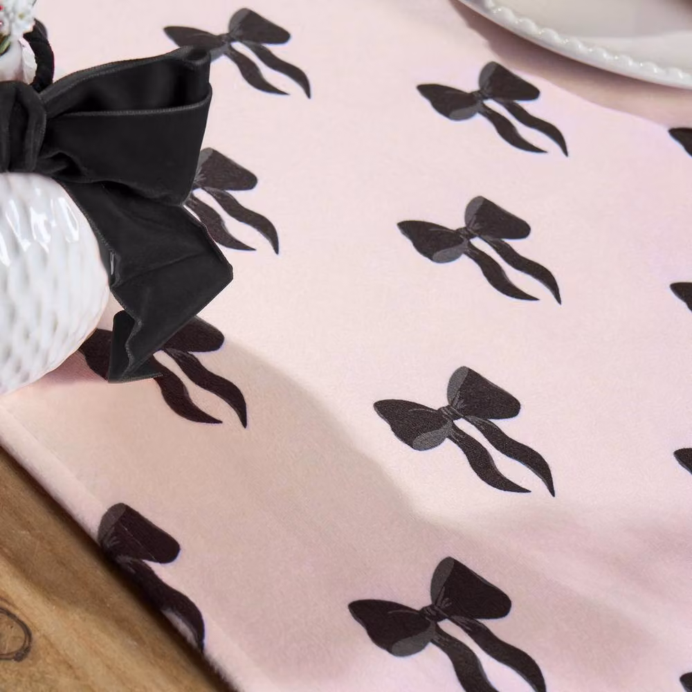 OHS Bow Print Matte Velvet Table Runner in Pale Pink, W/D/H: 33 x 200 cm – 6