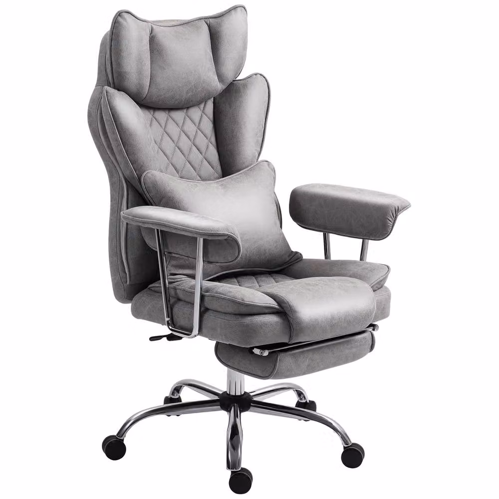 STILVORA Grey Synthetic Leather Executive Reclining Office Chair with Headrest, Armrests and Swivel Castors – 4