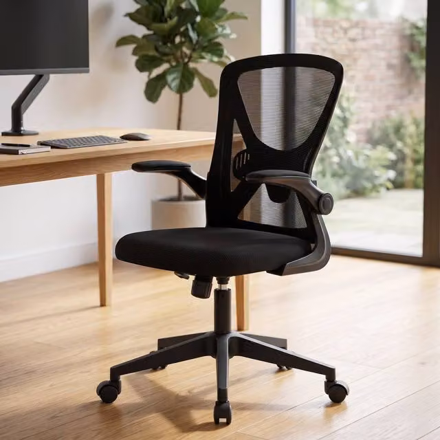 ERGOVEXA Black Mesh Back Task Chair with Headrest and Armrests