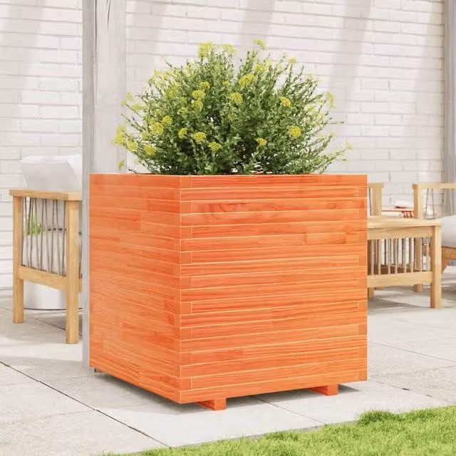 Berkfield Home Beautiful Garden Planter Tub in Brown Solid Wood, W/D/H: 70 x 70 x 72 cm – 1