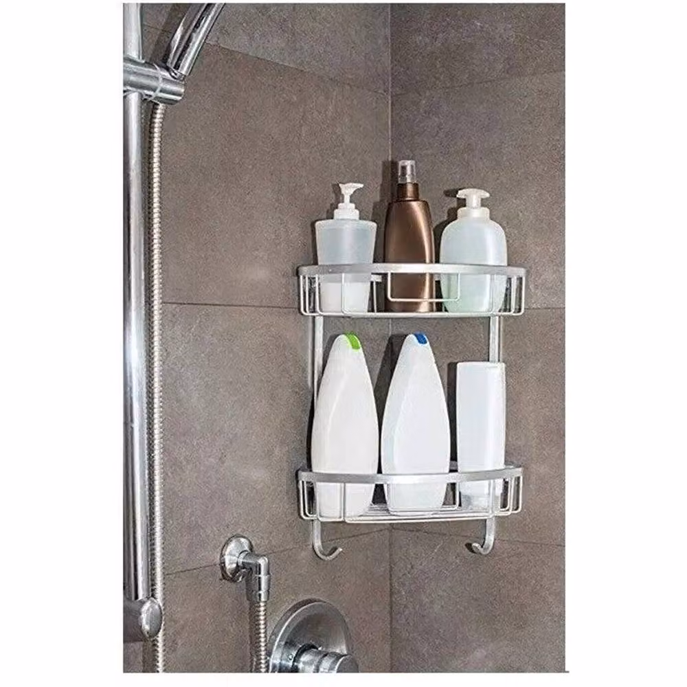 Nordara 2 Tier Stainless Steel Corner Shower Bathroom Shelf Organizer Basket in Silver – 3