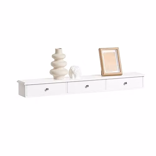 SoBuy Modern White Floating Shelf with 3 Drawers, W: 94 cm, D: 15 cm, H: 10 cm