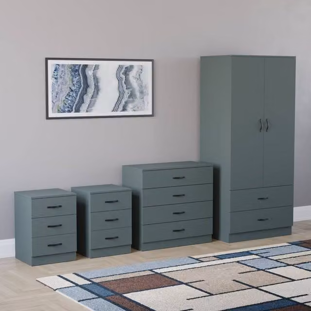 HD Designs Riano 4 Piece Green Bedroom Set with 3 Drawer Bedside and 4 Drawer Chest – 1