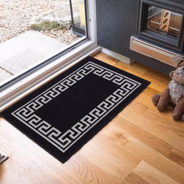 Desire Rugs Black Geometric Non-Slip Machine Washable Doormat, W: 60 cm, D: 40 cm