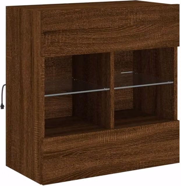 Berkfield Home TV Wall Cabinet with LED Lights in Brown Oak, W: 58.5 cm, D: 30 cm, H: 60.5 cm – 1