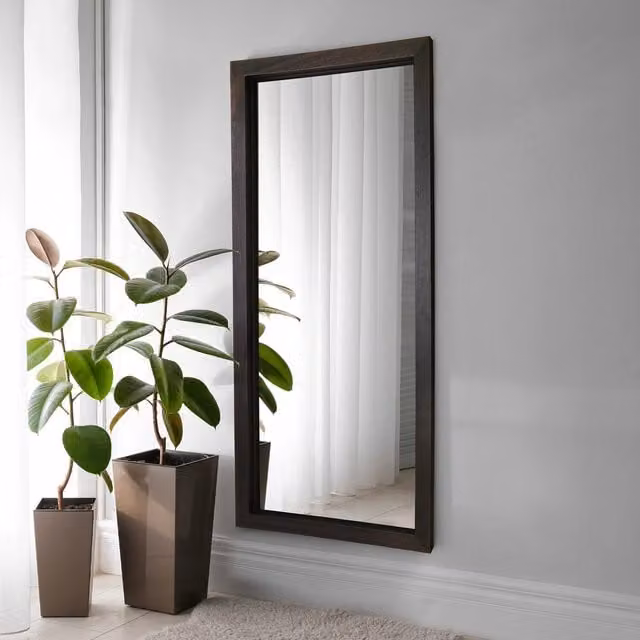 MirrorOutlet Bologna Modern Italian Rectangular Wood Wall Mirror in Dark Brown