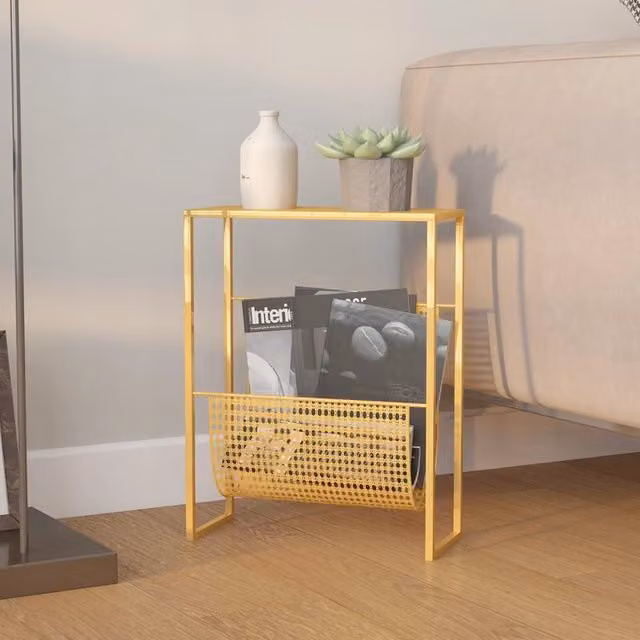 Berkfield Home Gold Metal Magazine Rack, W/D/H: 35 x 15 x 45 cm – 1