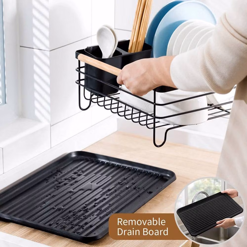 KORVIXA Large Dish Drying Rack Drainer in Black with Drip Tray – 4
