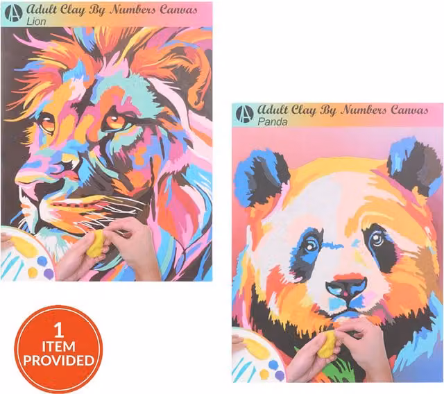 Art Studio Lion or Panda Paint by Number Multicolour Canvas Kit for Adults