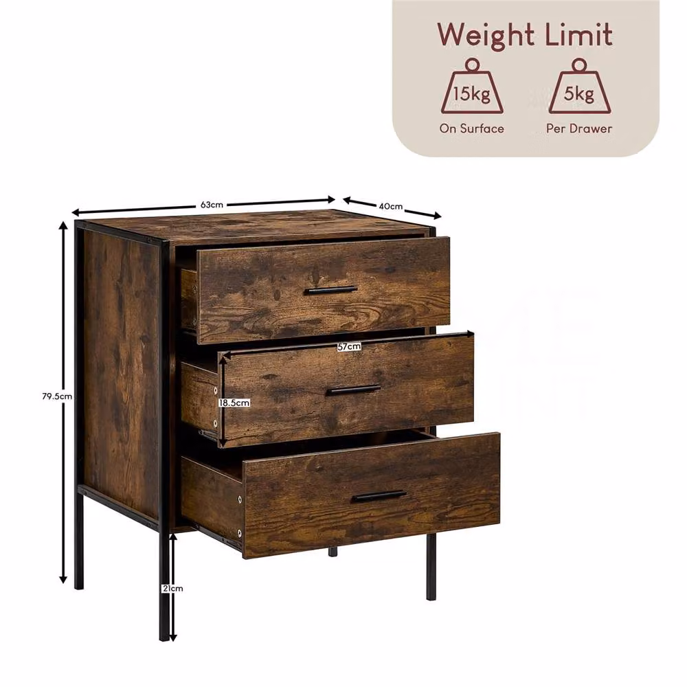 FORGEVIO 3 Drawer Chest of Drawers in Brown Wood – 2