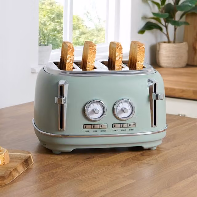 Kitchen Master 4 Slice Retro Toaster in Sage Green
