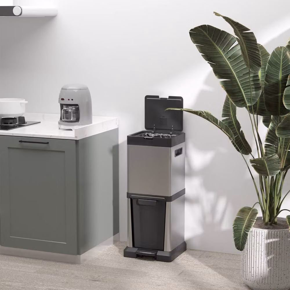 STILVORA Dual Compartment Stainless Steel Kitchen Bin with Soft-Close Lid and Pedal in Silver – 2