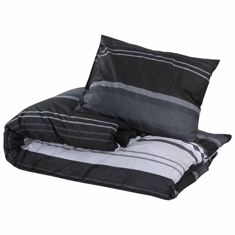Berkfield Home Striped Cotton Duvet Cover and Pillowcase Set in Black and White, 200 x 200 cm – 3