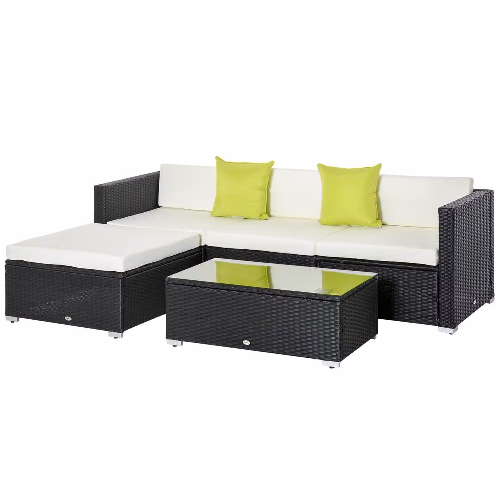 STILVORA Modern 4-Seater Modular Rattan and Metal Sofa in Black – 5