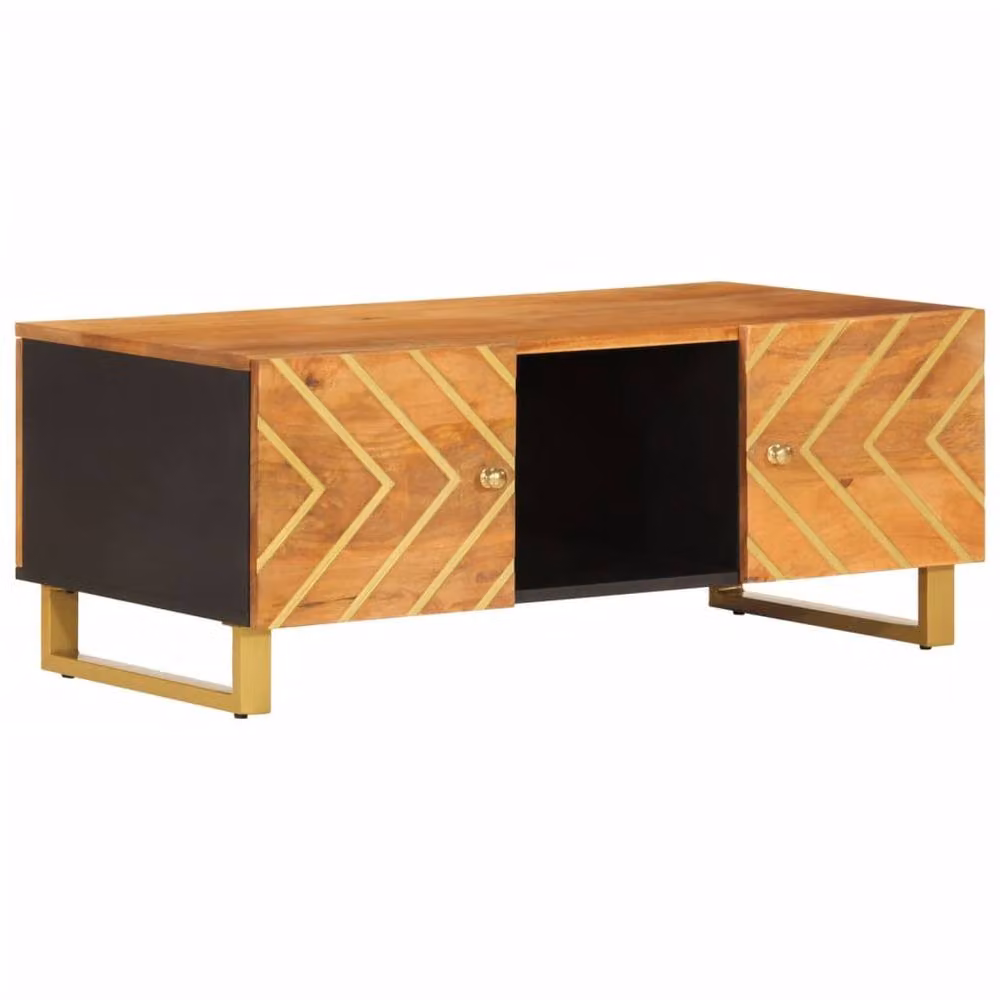 Berkfield Home Beautiful Mango Wood Coffee Table in Brown and Black, W: 100 cm, D: 54 cm, H: 40 cm – 2