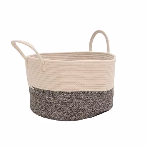 Libbi Lou Multicolour Large Cotton Rope Laundry Basket with Handles, Collapsible Storage Bin, H 40 cm x W 40 cm x D 25 cm