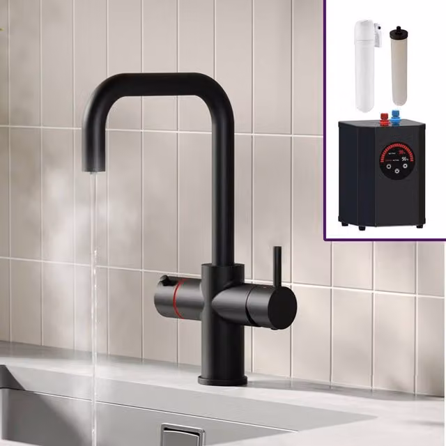 Nes Home 3 in 1 Single Lever Boiling Water Kitchen Mixer Tap Set in Matte Black – 1