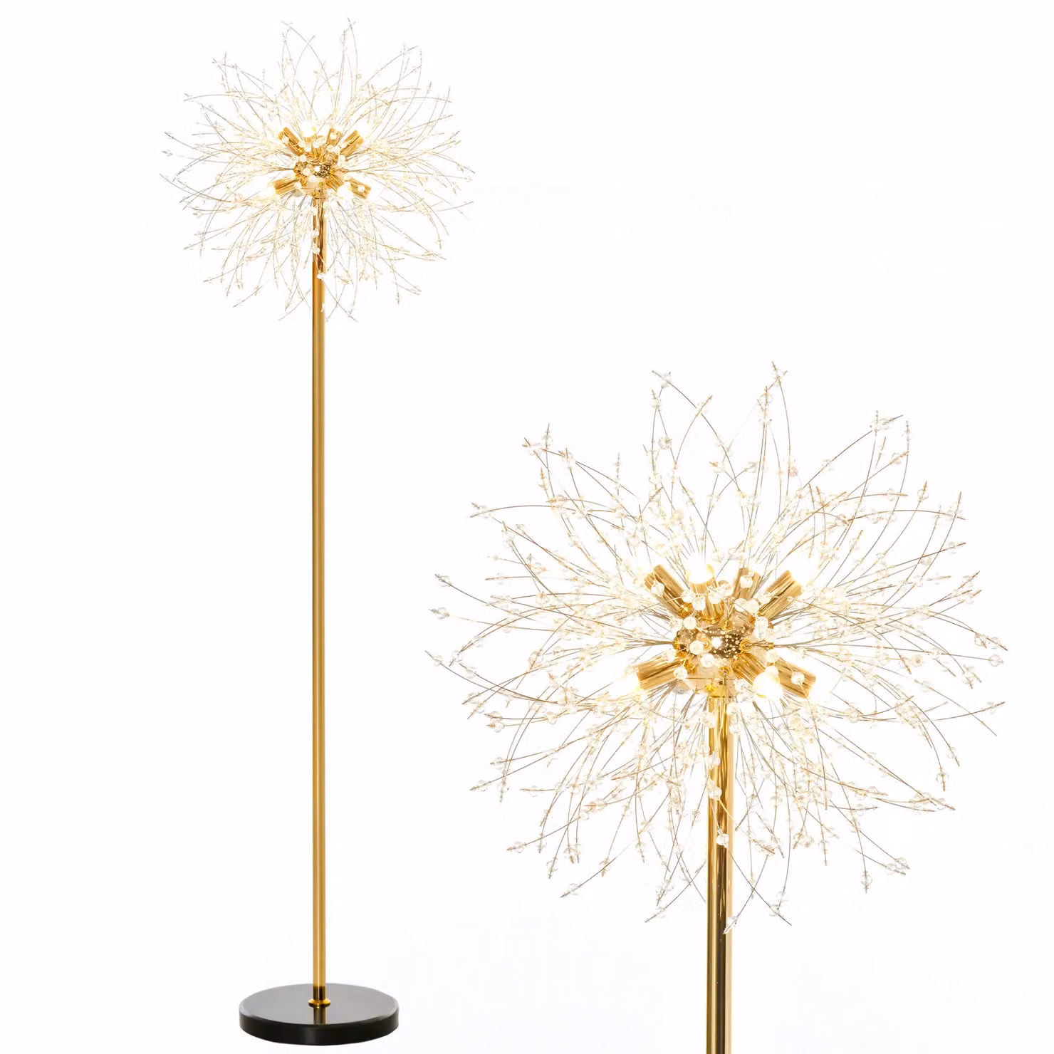 HOMCOM Crystal Fireworks Floor Lamp in Gold/Brass with 8 G9 Bulbs and Marble Base – 2