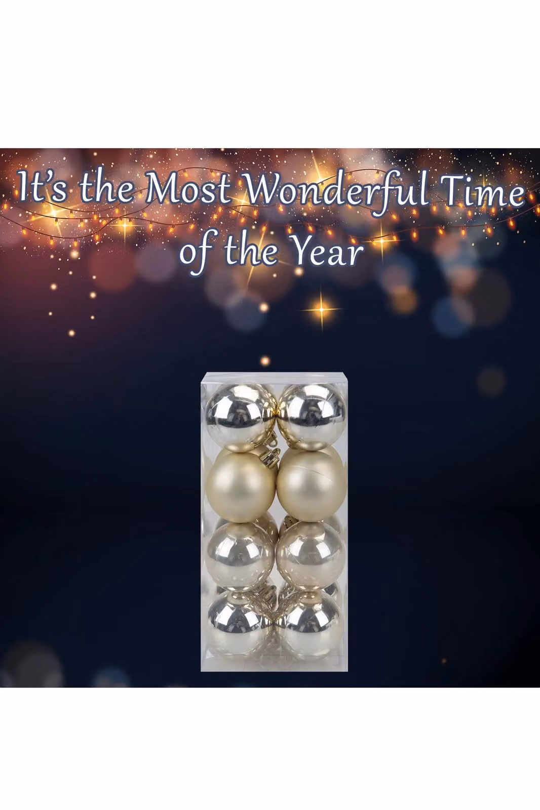 VFM e-Store Set of 16 Round Christmas Bauble Hanging Tree Ornaments in Champagne Gold and Beige, 5 cm – 3