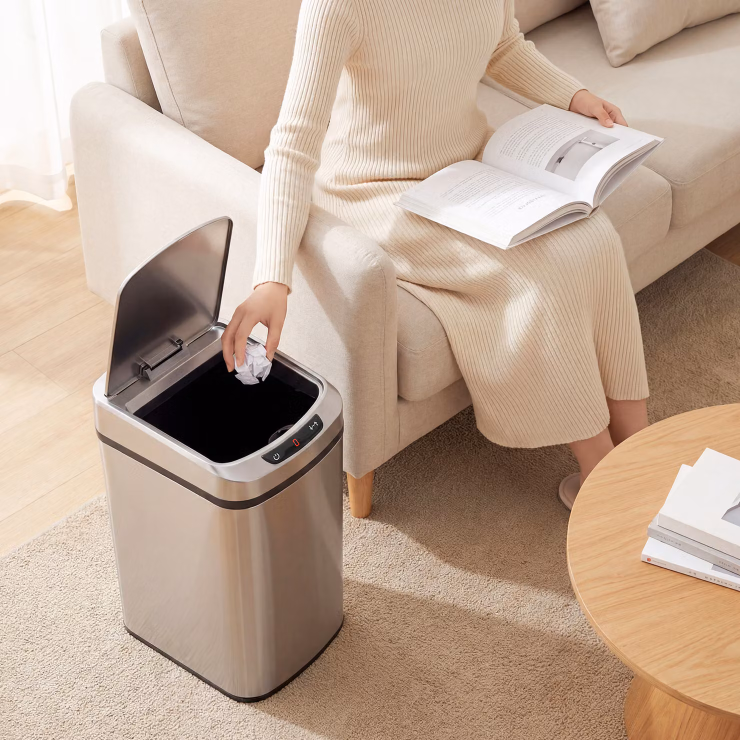 HOMCOM 12L Automatic Motion Sensor Kitchen Bin in Fingerprint Resistant Silver Stainless Steel – 7