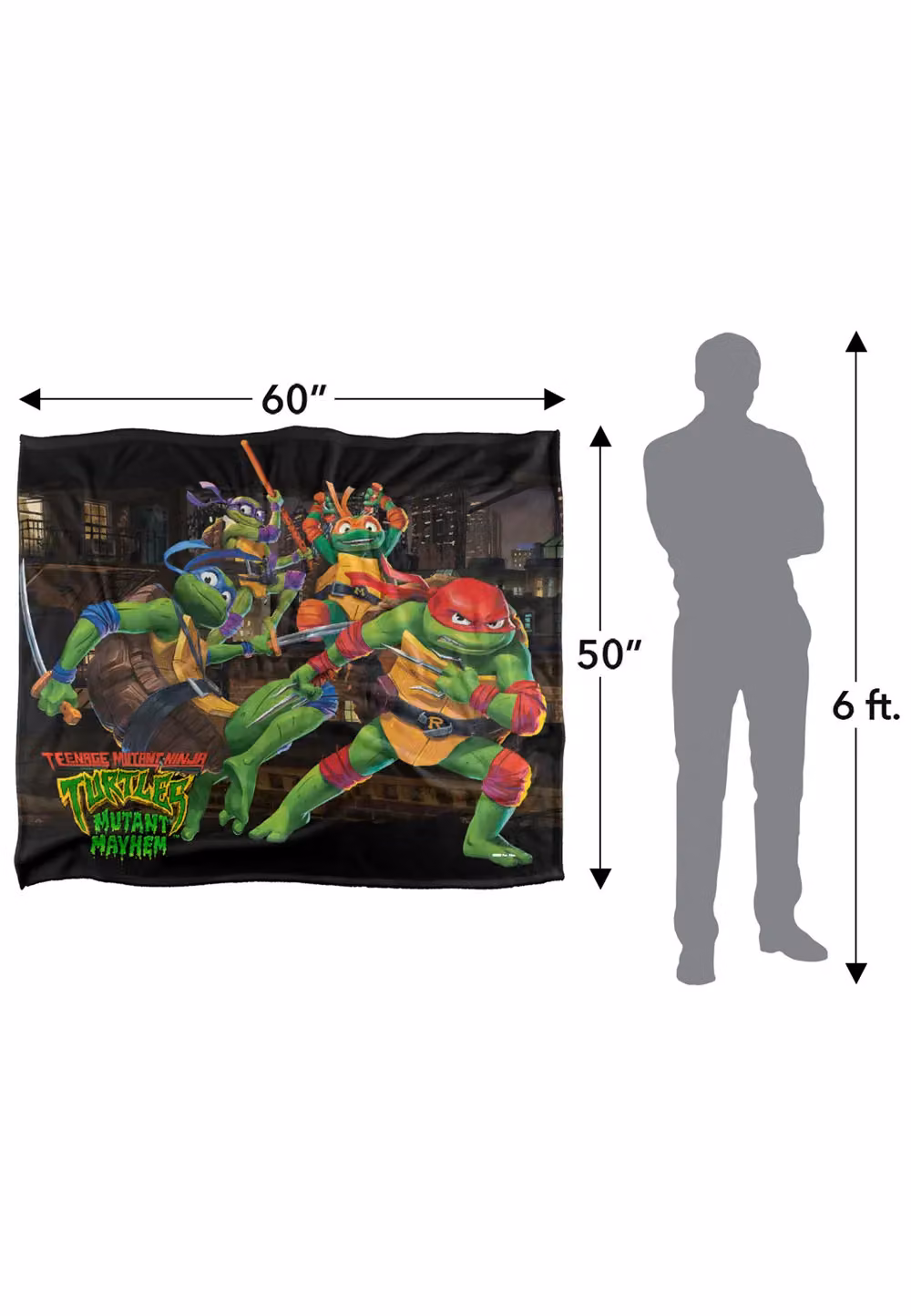 LOGOVISION Teenage Mutant Ninja Turtles Mutant Mayhem Nightly Rooftop Escapade Super Soft Fleece Throw Blanket, White, W/D/H: 152 x 127 cm – 6