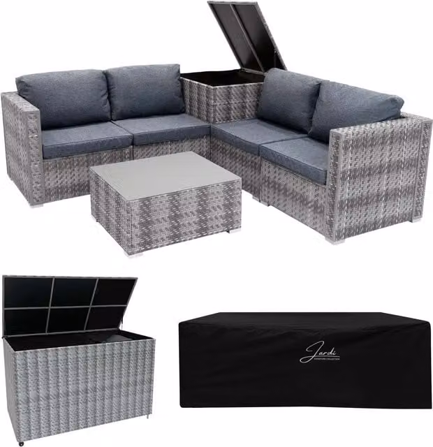 Jardi Modern Grey Rattan Modular Furniture Set with 700L Storage Box