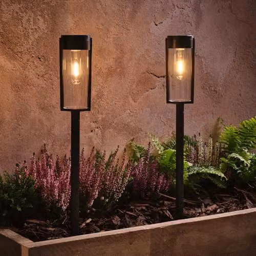 Lights4fun Wilton Set of 2 Solar Black Stake Lights with Warm White LEDs for Garden and Path Lighting