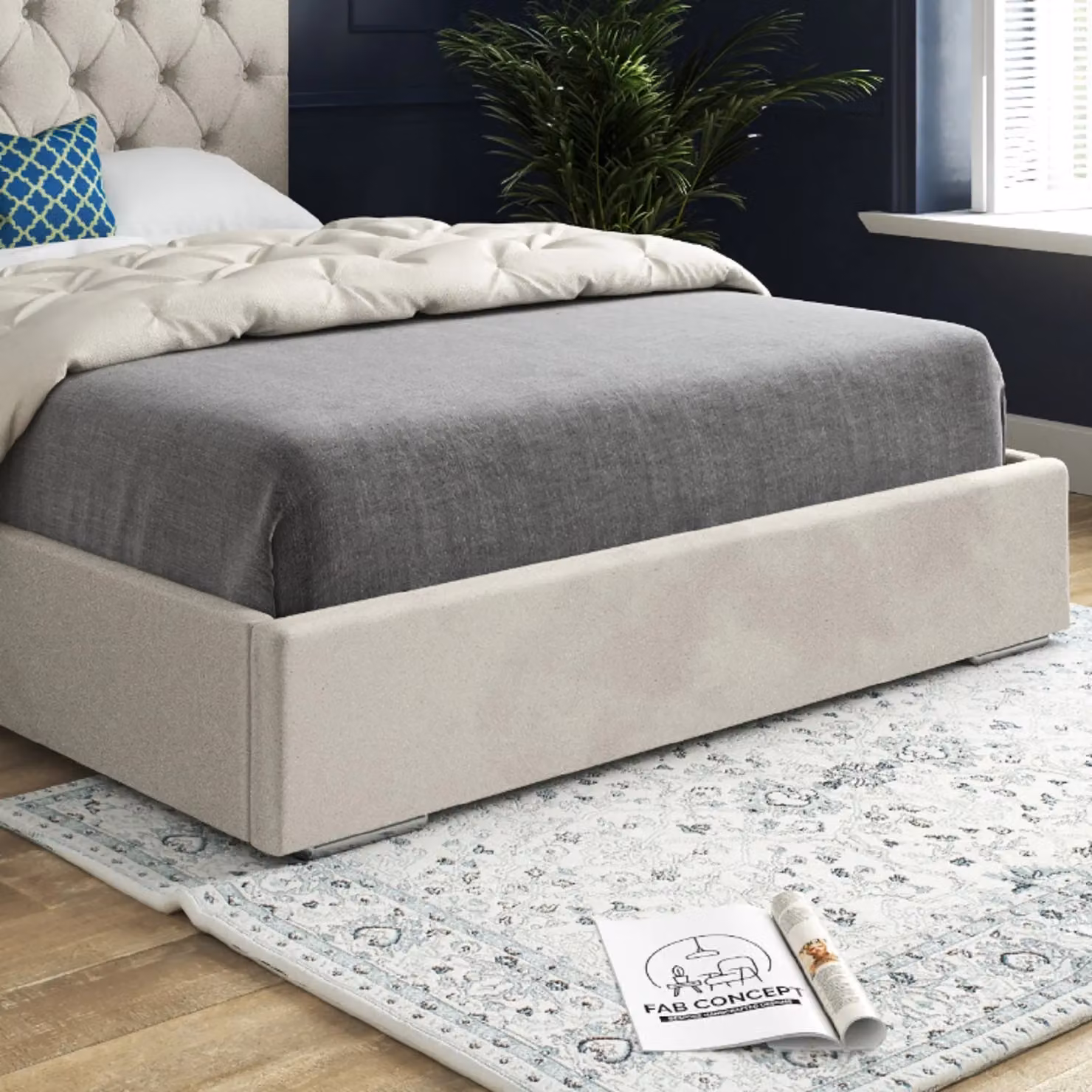 KDMD Alma Upholstered Chesterfield Bed Frame in Beige Velvet, W/D/H: 90 x 200 cm – 3