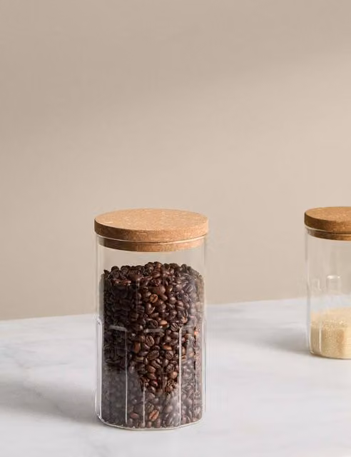 M&S x Kelly Hoppen Large Geometric Glass Storage Jar with Cork Lid, Clear