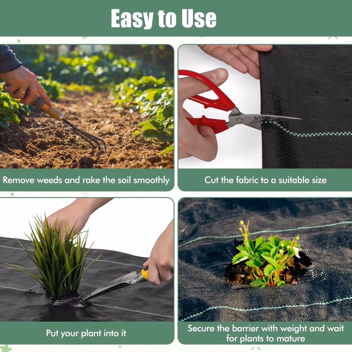 Costway Black Garden Weed Barrier Fabric with Guide Line, W: 1 m, L: 50 m – 4