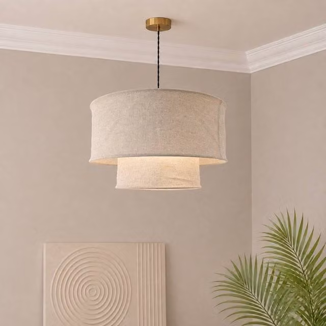 CGC Lighting Marisol Large Two Tier Cylinder Lampshade in Oatmeal Linen, Diameter: 50 cm
