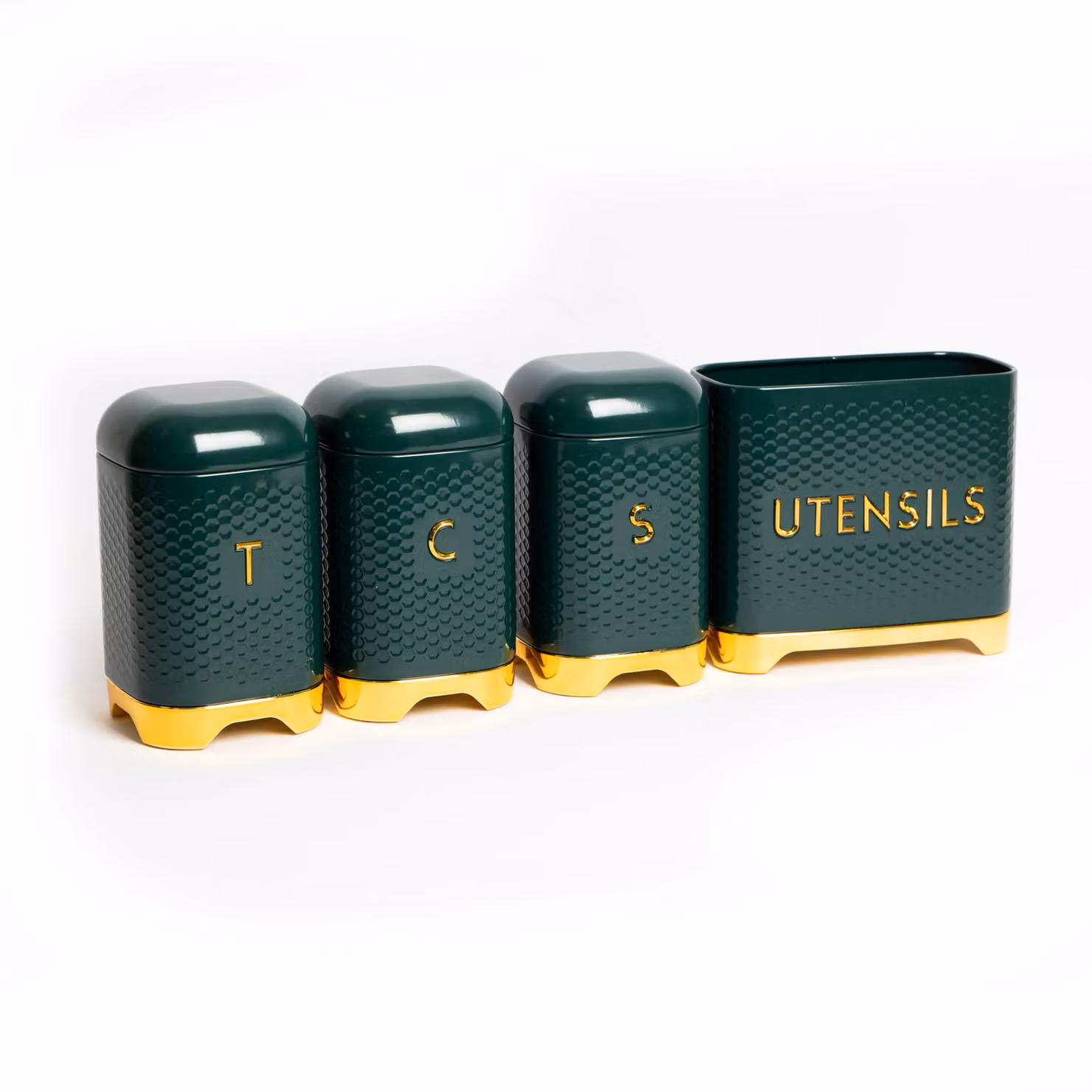 KitchenCraft 4-Piece Ceramic Tea, Coffee and Sugar Canister and Utensil Storage Set in Green – 2