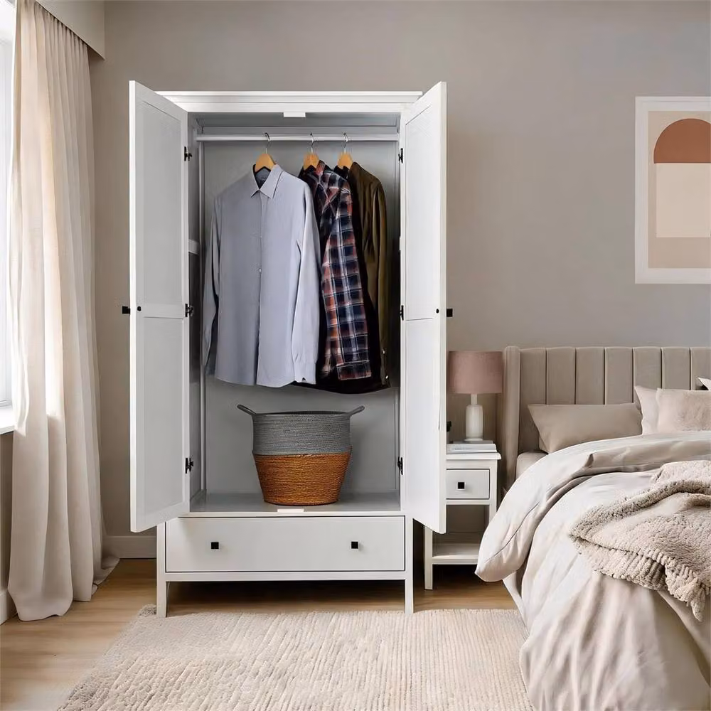PAWNORA White Lacquered 2-Door Bedroom Wardrobe with Hanging Rod – 2