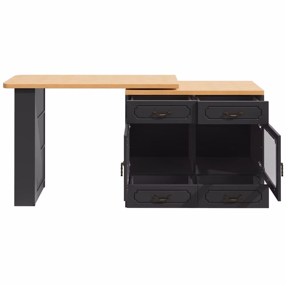 Merax Rotatable Breakfast Bar Table and Buffet Sideboard with LED Lighting and Glass Cabinet in Black – 8