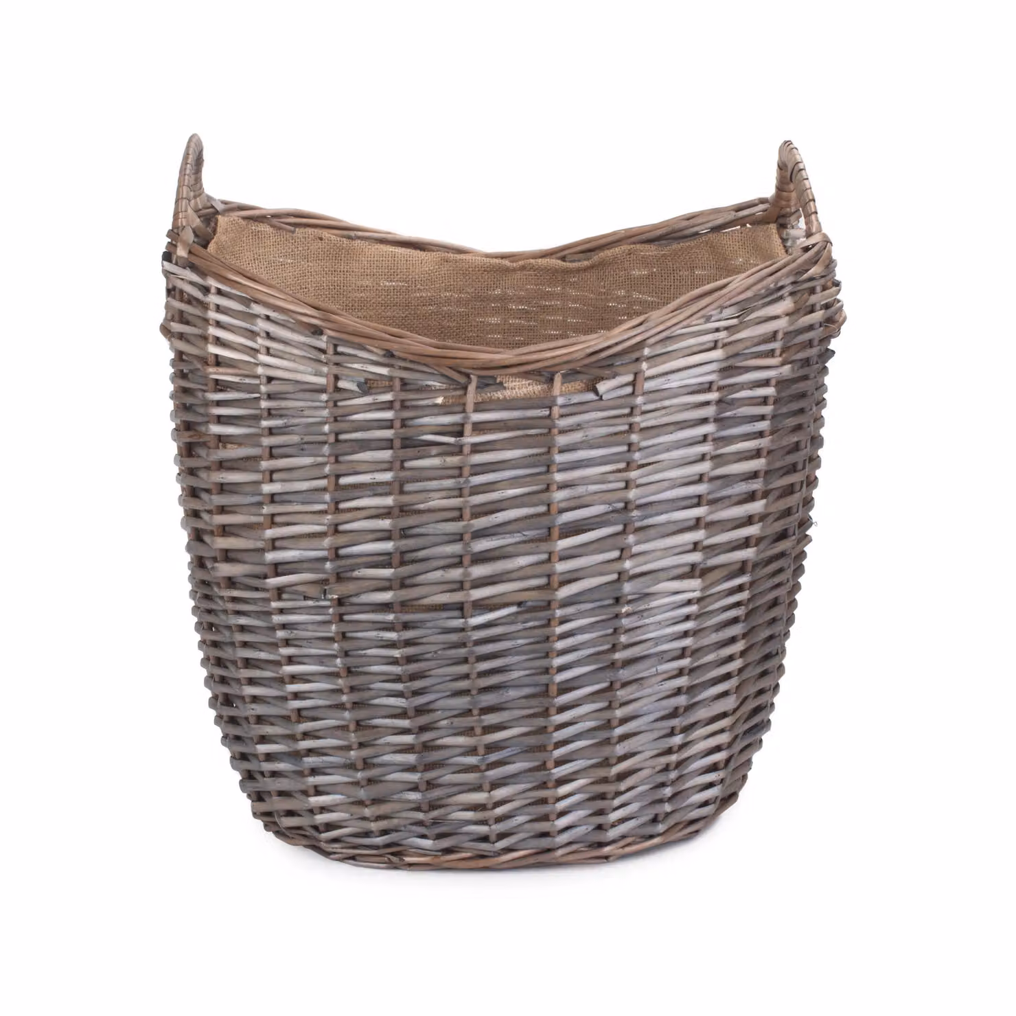 Red Hamper Wicker Scoop Neck Antique Wash Hessian Lined Log Basket in Brown, Diameter: 30 cm – 2
