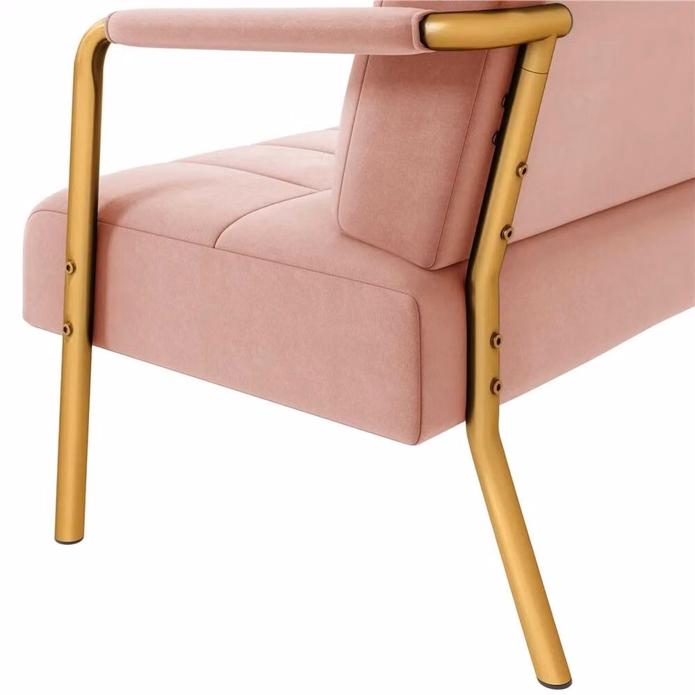 VOGREX Pink Velvet Accent Armchair with Gold Legs and Pillow – 3