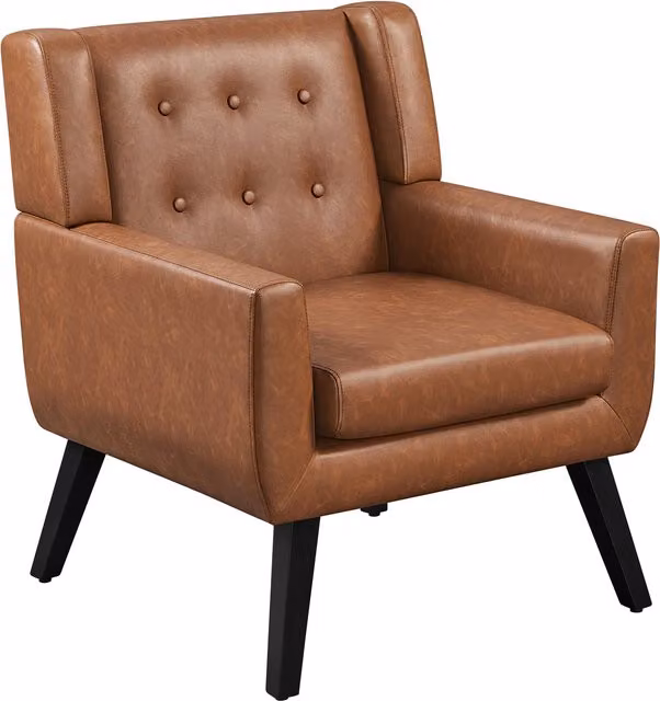 Yaheetech Retro Brown Synthetic Leather Upholstered Tub Accent Chair with Armrests and Rubberwood Legs