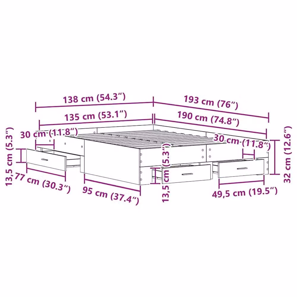 Berkfield Home Traditional Bed Frame with Drawers in Artisan Oak Brown, W/D/H: 135 x 190 cm – 2