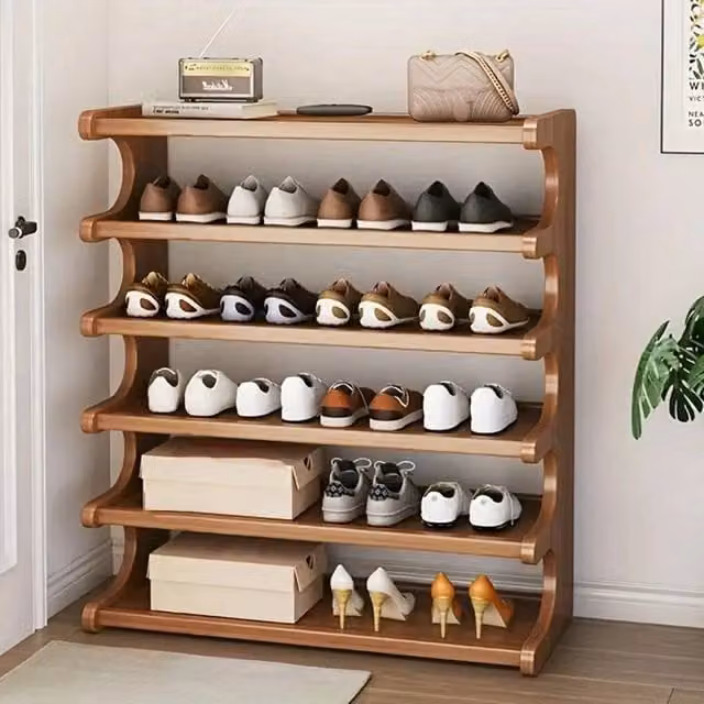 FORGEVIO 6 Tier Tall Bamboo Shoe Rack Organiser in Brown