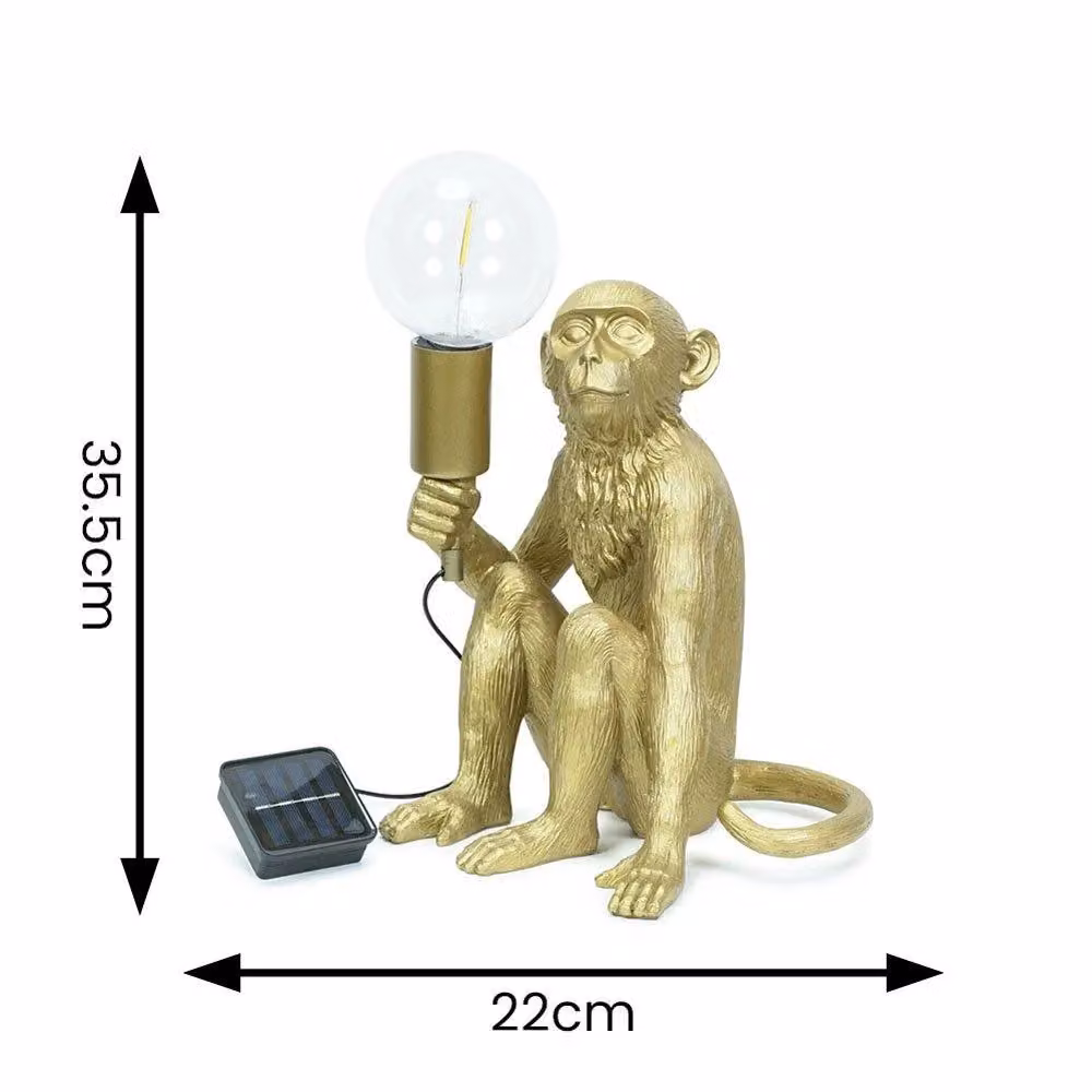 ValueLights Solar Powered Gold Monkey Garden Ornament Table Lamp, H 35.5 cm x W 23.0 cm x D 22.0 cm – 4