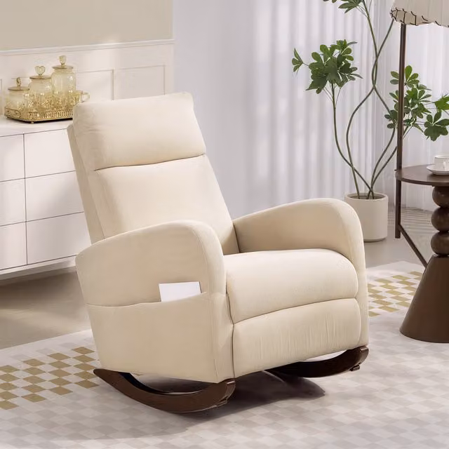 HOMCOM Upholstered Rocking Chair with Armrests and Side Pockets in Beige