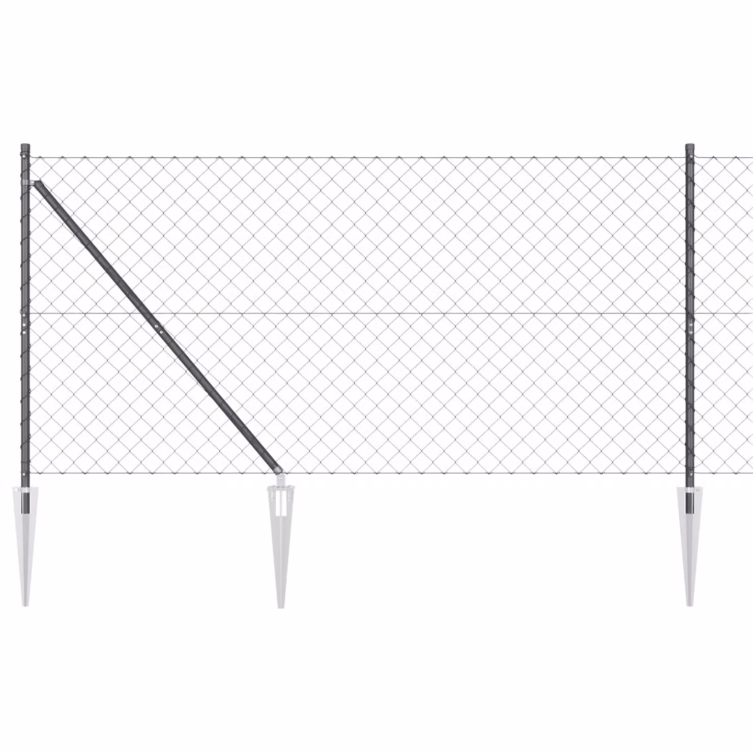 Berkfield Home Grey Galvanised Steel Chain Link Fence with 7 Spike Posts, H: 120 cm, W: 10 m – 2