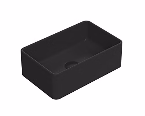 nuie NBV479 Luxe Rectangular Ceramic Countertop Vessel Basin in Matt Black, W: 36.5 cm, D: 12.0 cm, H: 23.5 cm