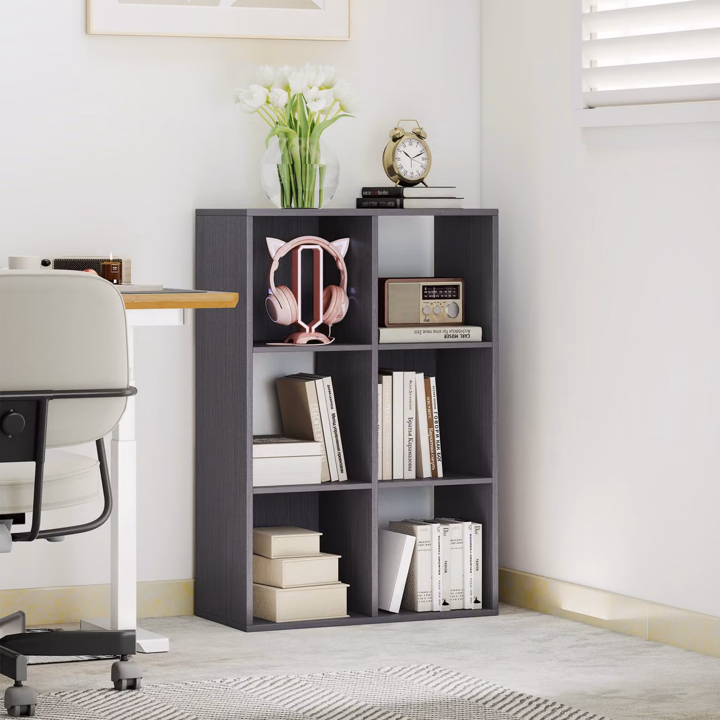 HOMCOM 6-Cube Modern Bookshelf in Grey – 2