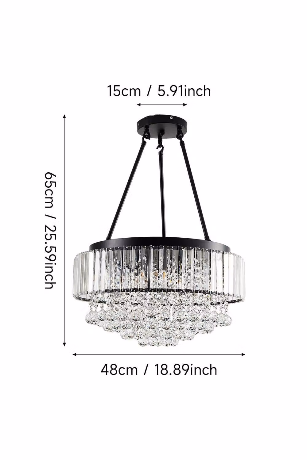Living and Home Modern 6-Light E14 Suspended Pendant Light in Black with Transparent Glass and Metal – 2