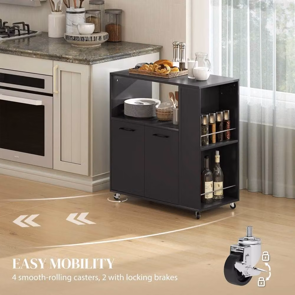 NESTLUNE Modern Kitchen Island on Wheels with 2-Door Cabinet in Black, W/D/H: 100 x 15 x 75 cm – 3