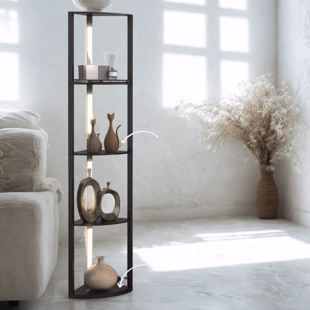 Pirlo Plush Modern Dimmable LED Floor Lamp with 5 Shelves, Black – 1
