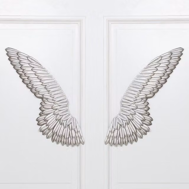 Glasstone Large Silver Metal and Glass Angel Wings Wall Decoration