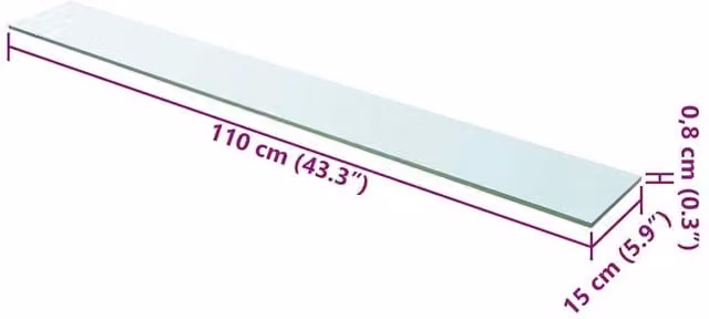 Berkfield Home Clear Glass Shelf Panel W: 110 cm, H: 15 cm