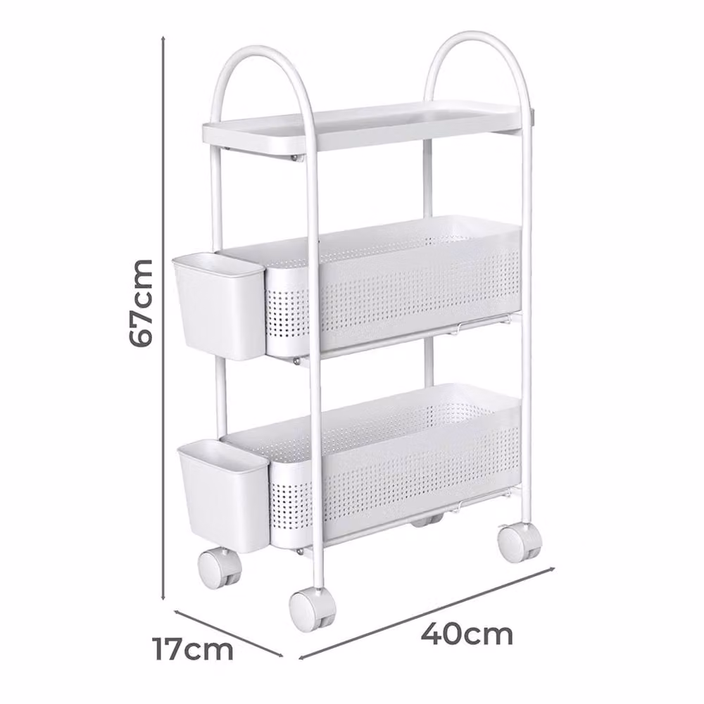 KORVIXA 3 Tier Slim Storage Trolley in White, W/D/H: 70 x 15 x 15 cm – 2